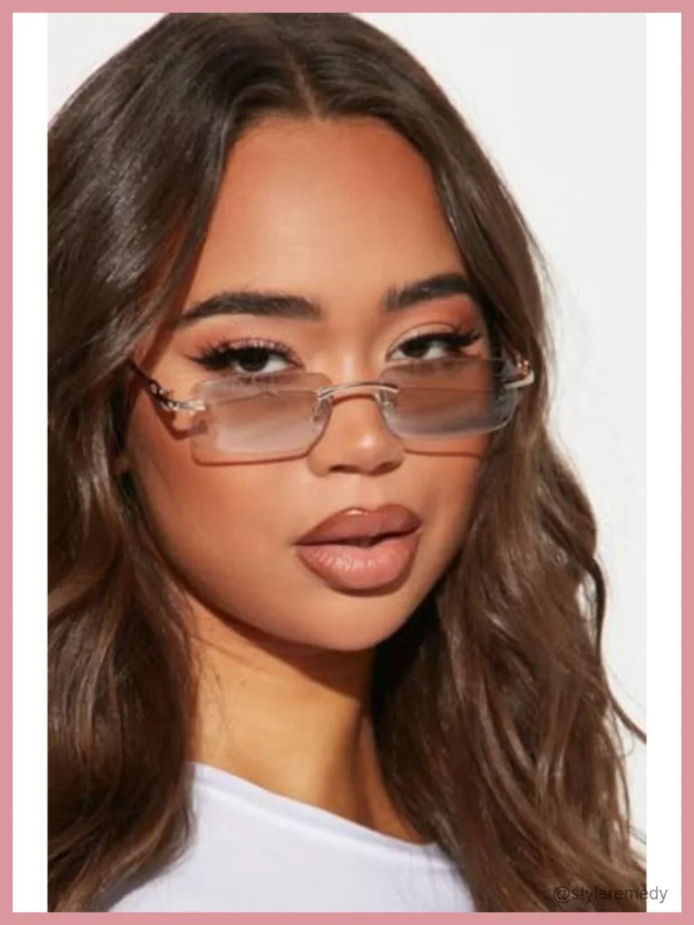 Retro Rimless Rectangle Sunglasses UV400 Protection Metal Frame Non-Polarized